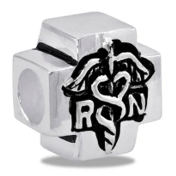 DaVinci Charm Bracelet 8.5" 9 Beads - RN Nurse Nursing School Diploma Silver CZ - Picture 4 of 4